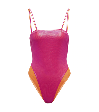 Shop Oseree Oséree Lamé One-piece Swimsuit In Pink