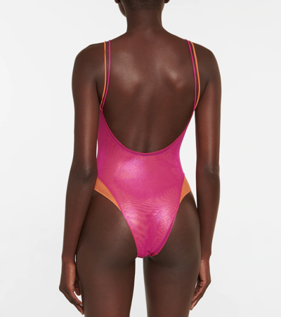 Shop Oseree Oséree Lamé One-piece Swimsuit In Pink