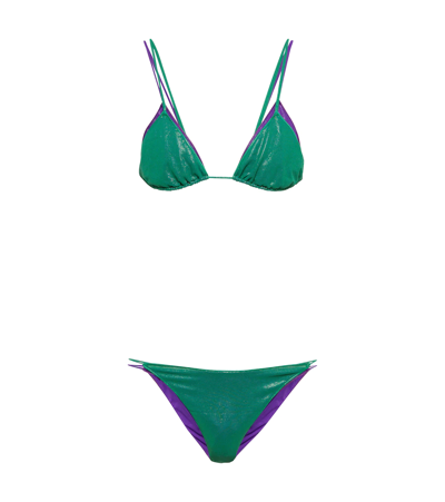 Shop Oseree Oséree Lamé Triangle Bikini In Green Purple