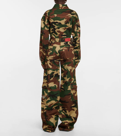 Shop Alessandra Rich Camouflage Cotton Cargo Pants In Brown-green