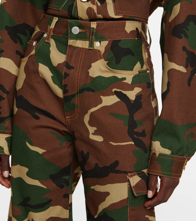Alessandra Rich Cotton Gabardine Camouflage Cargo Pants In Brown-green
