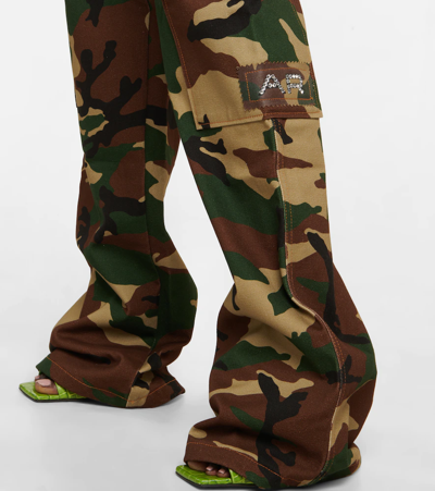Alessandra Rich Cotton Gabardine Camouflage Cargo Pants In Brown-green