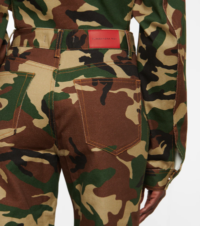 Alessandra Rich Cotton Gabardine Camouflage Cargo Pants In Brown-green