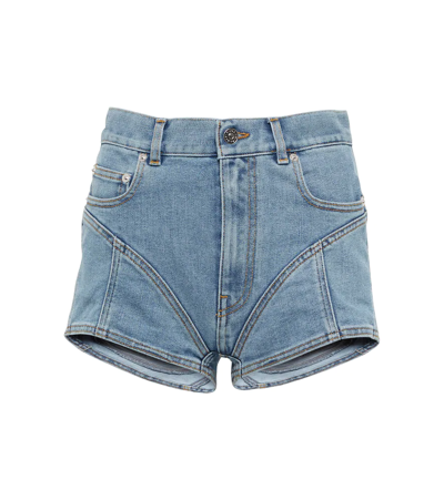 Shop Mugler Spiral High-rise Denim Shorts In Medium Blue / Medium Blue