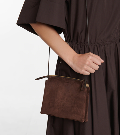 The Row Nu Mini Twin Suede Crossbody Bag In Mocha Shg