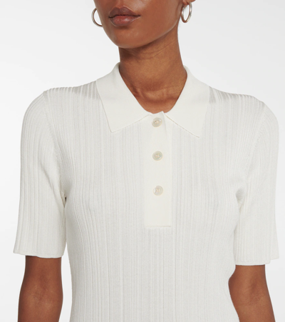 Shop Joseph Ribbed-knit Polo Shirt In Ivory