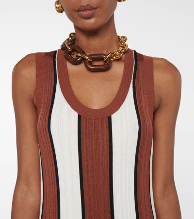Shop Joseph Ribbed-knit Striped Midi Dress In Chestnut Combo