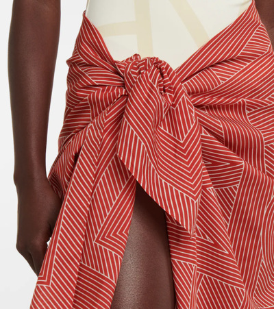 Shop Totême Striped Cotton And Silk Sarong In Bloody Mary