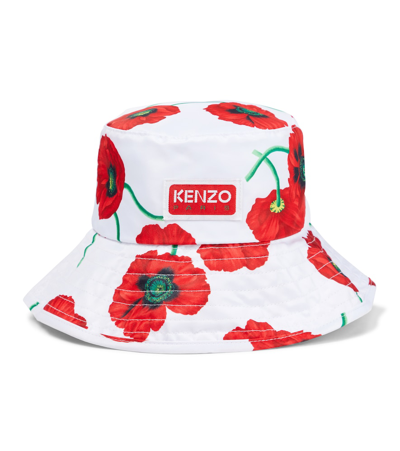 Poppy Flower Printed Tech Bucket Hat In Ecru