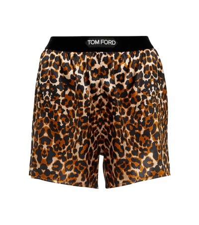 Shop Tom Ford Leopard-print Shorts In Black & Beige