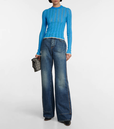 Shop Loewe Anagram Jacquard Striped Top In Light Blue