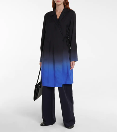 Shop The Row Pura Ombré Silk Coat In Black/electric Blue