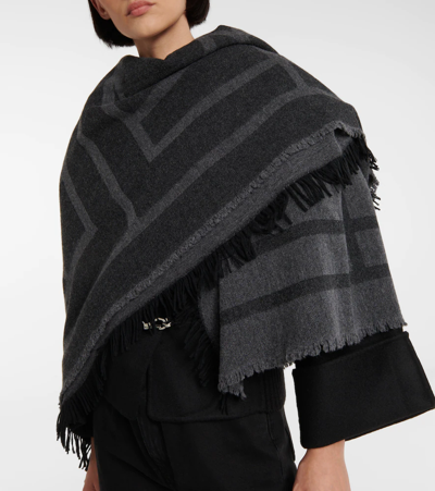 Shop Totême Logo Wool And Cashmere Scarf In Dark Grey Monogram