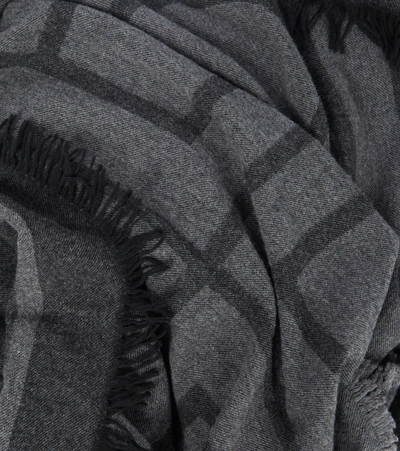 Shop Totême Logo Wool And Cashmere Scarf In Dark Grey Monogram