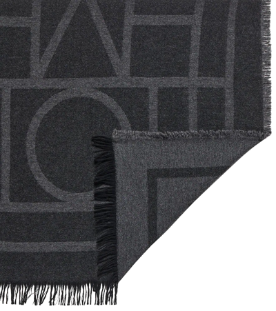 Shop Totême Logo Wool And Cashmere Scarf In Dark Grey Monogram