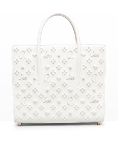 Christian Louboutin Paloma Medium Top Handle In Loubinthesky Leather In Bianco