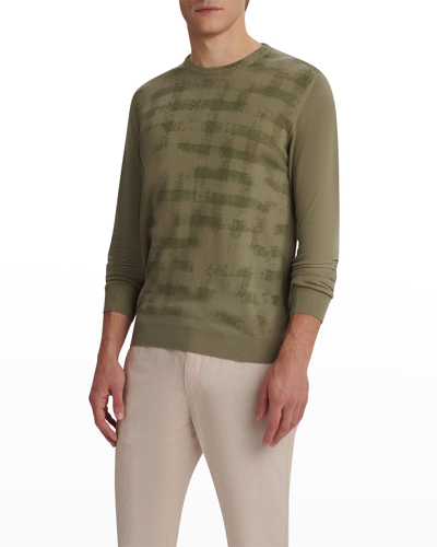 Shop Bugatchi Men's Ghost Check Cotton Crewneck Sweater In Olive