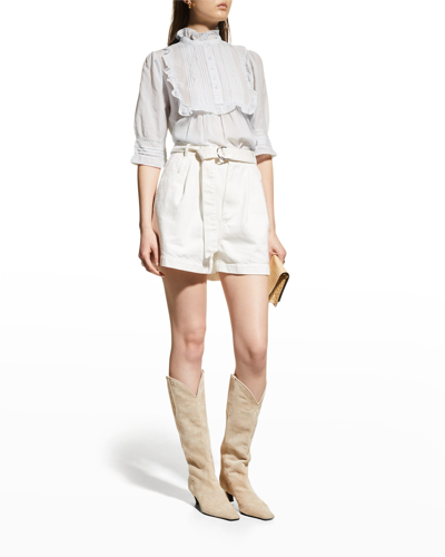Shop Zadig & Voltaire Tix Pleated Ruffled Half Button-front Top In Ciel