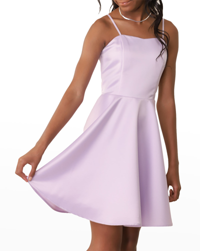 Shop Un Deux Trois Girl's Solid Satin Sweetheart Dress In Lilac