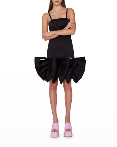 Shop Rotate Birger Christensen Leiza Square-neck Puffy Ruffle Mini Dress In Black