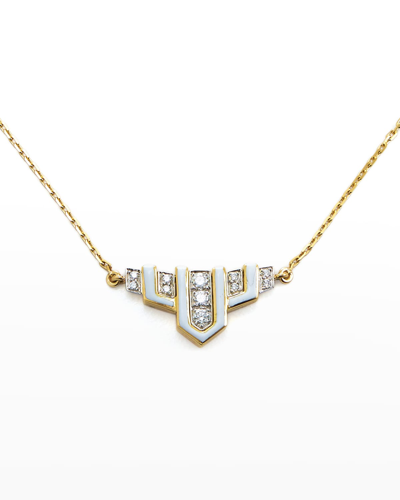 Shop David Webb 18k Gold White Enamel Scape Necklace W/ Diamonds