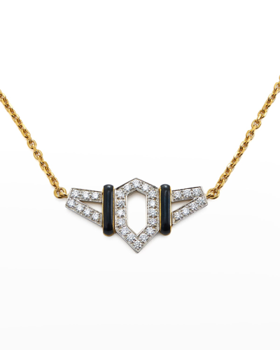 Shop David Webb 18k Gold Black Enamel Flight Necklace W/ Diamonds