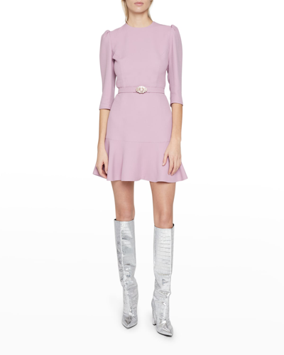 Shop Andrew Gn Crystal-belted Flounce-hem Mini Dress In Parme