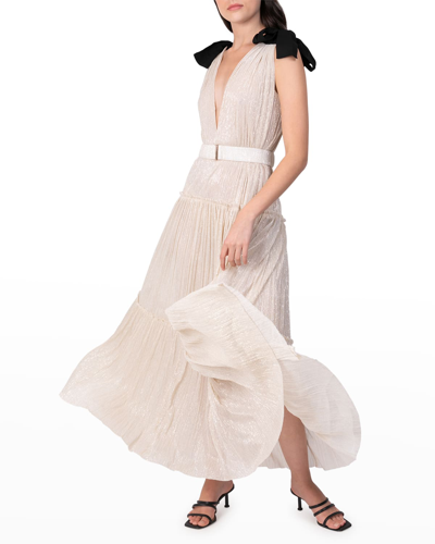 Shop Sabina Musayev Ray Tiered Satin Dress With Bows In Ivory