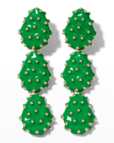 Shop Bottega Veneta Cactus Enamel Dangle Earrings In Pea Green