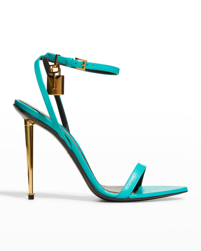 Shop Tom Ford 105mm Lock Stiletto Sandals In U5024 Turquoise