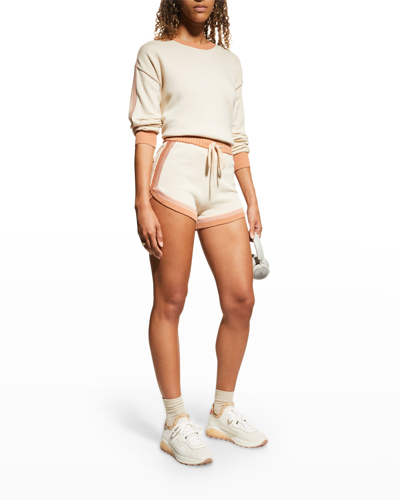 Shop The Upside Kickstart Hugo Striped-trim Knit Shorts In Oat