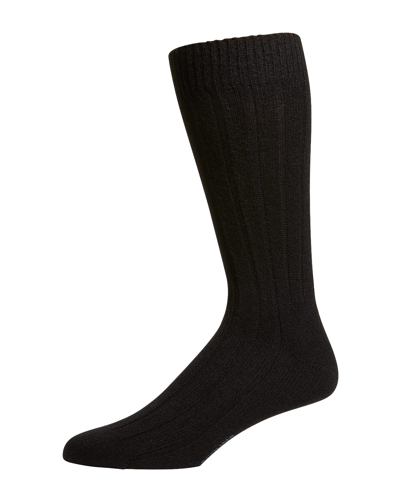 Shop Marcoliani Men's Ribbed Cashmere Dress Socks In 007 Black