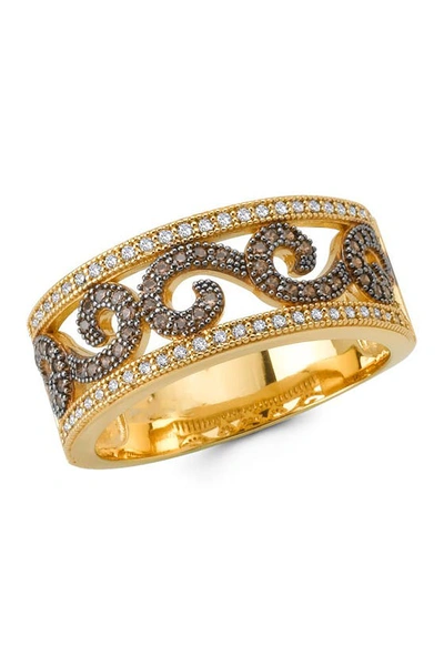 Shop Lafonn Gold Plated Filigree Ring With Simulated Diamonds In White/chocolate