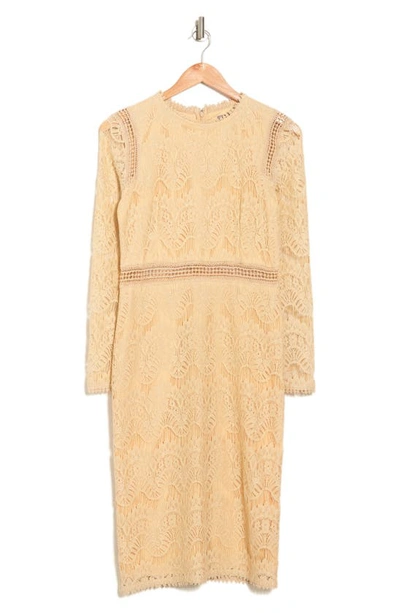 Shop Love By Design Lace Long Sleeve Midi Dress In Nude