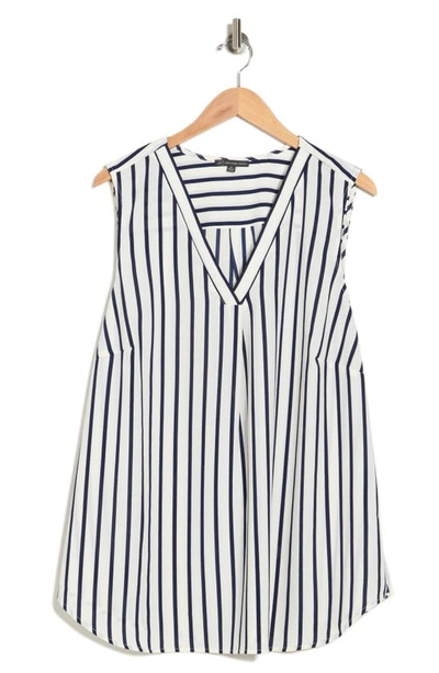 Shop Adrianna Papell Stripe V-neck Sleeveless Top In Ivory/ Navy Single Stripe