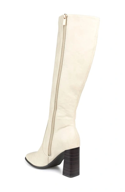 Journee Collection Karima Tall Vegan Leather Block Heel Boot In Off White