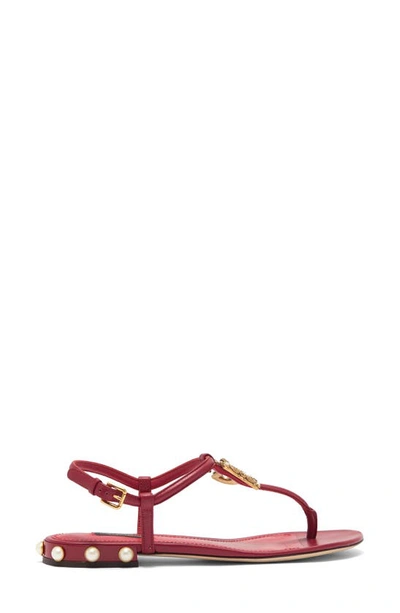 Shop Dolce & Gabbana Embellished T-strap Sandal In Red