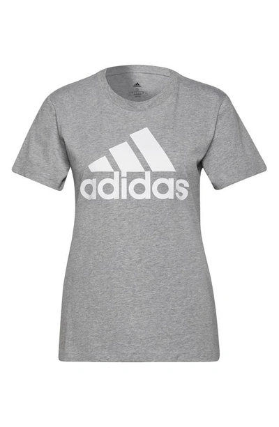 Shop Adidas Originals Logo Print Cotton T-shirt In Medium Grey Heather/ White