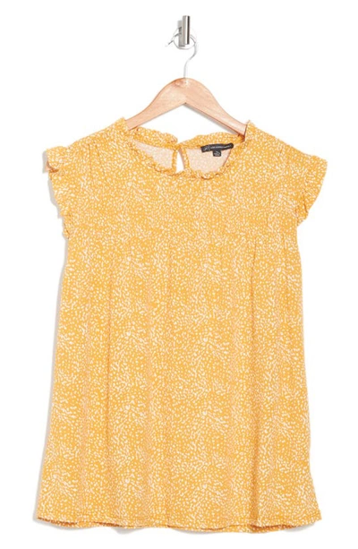 Shop Adrianna Papell Printed Ruffle High Neck Top In Yellow Abstract Spots
