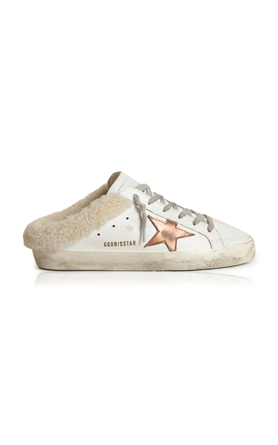 Shop Golden Goose Superstar Shearling-lined Leather Slip-on Sneakers In White