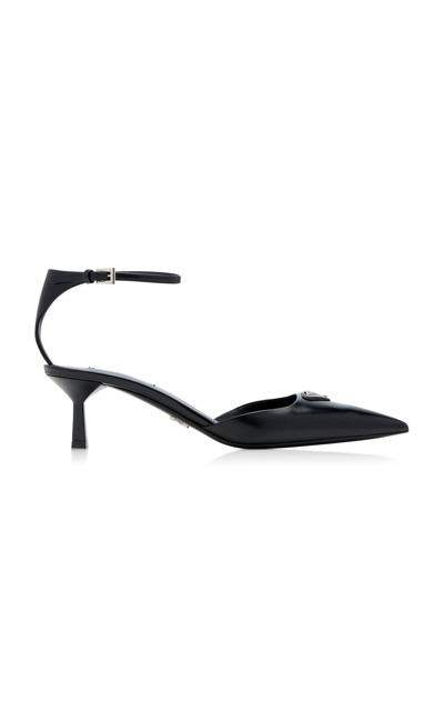 Prada Logo Plaque Front Loafers In Black