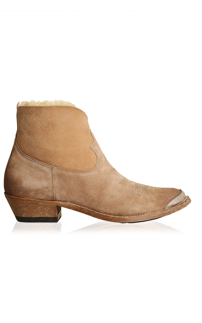 Shop Golden Goose Young Shearling-lined Suede Western Boots In Neutral