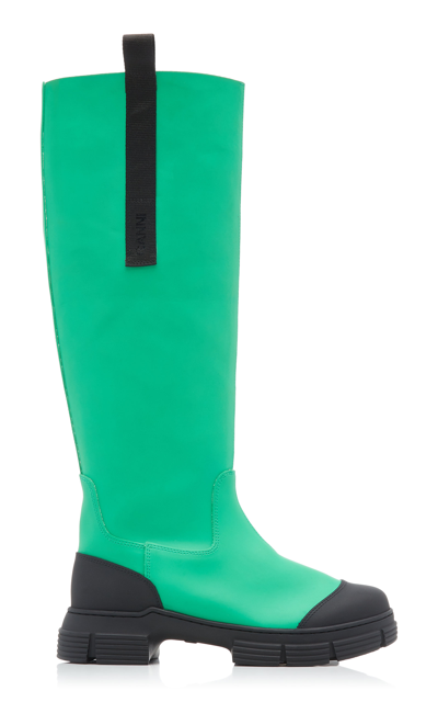 Shop Ganni Women's Country Rubber Knee Boots In Green