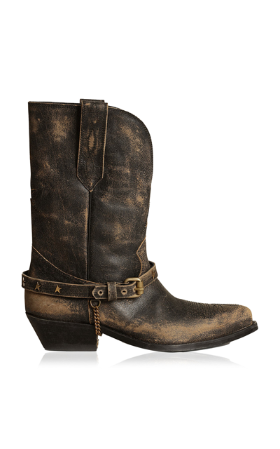 Shop Golden Goose Wish Star Leather Western Boots In Black