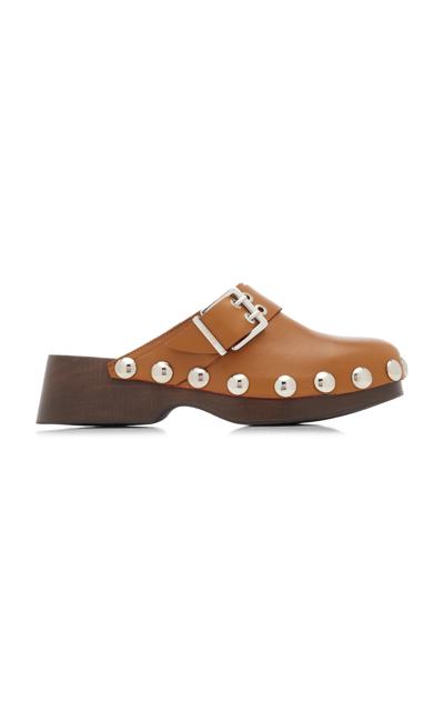 Shop Ganni Women's Studded Leather Clogs In Brown