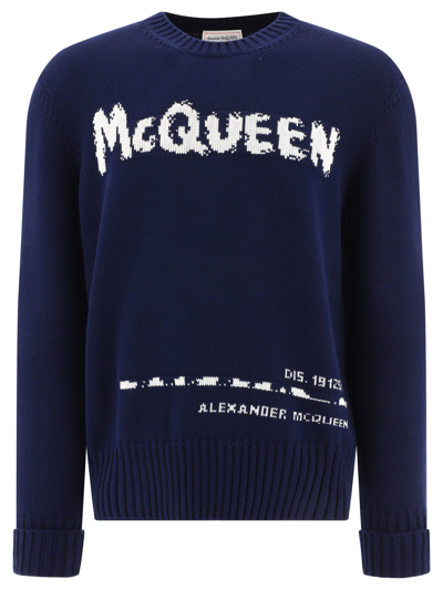Shop Alexander Mcqueen "graffiti" Sweater In Blue