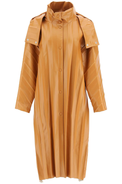 Shop A.w.a.k.e. Mode Pleated Eco Leather Coat In Orange