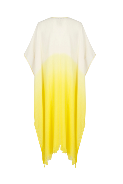 Shop Agnona Long Poncho With Fringes In Yellow