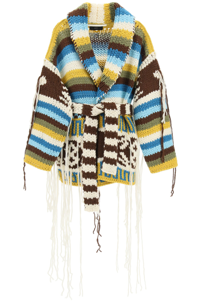 Shop Alanui Fringed Knitted Cardigan In Mixed Colours