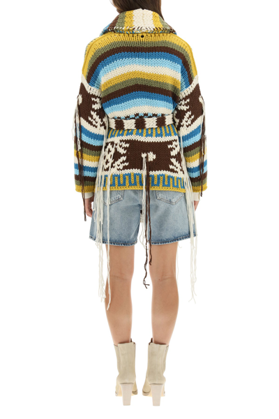 Shop Alanui Fringed Knitted Cardigan In Mixed Colours